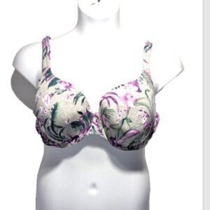 NWOT Lane Bryant Cacique Cotton Lightly Lined T-Shirt Bra Grey Floral 44D